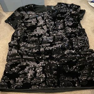 Cute short black velvet sequins dress